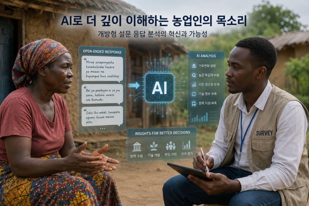 현지 조사원이 농업인과 인터뷰를 진행하고 있다